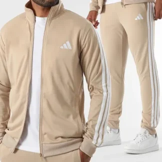 Tuta 3 Stripes Trefoil JX8732 Beige Uomo